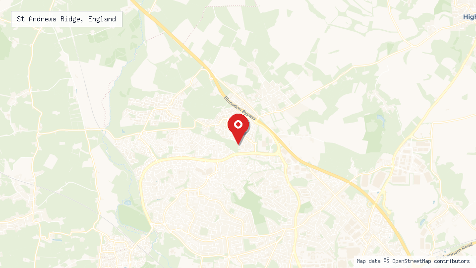 Street map of St Andrews Ridge, England with location pin