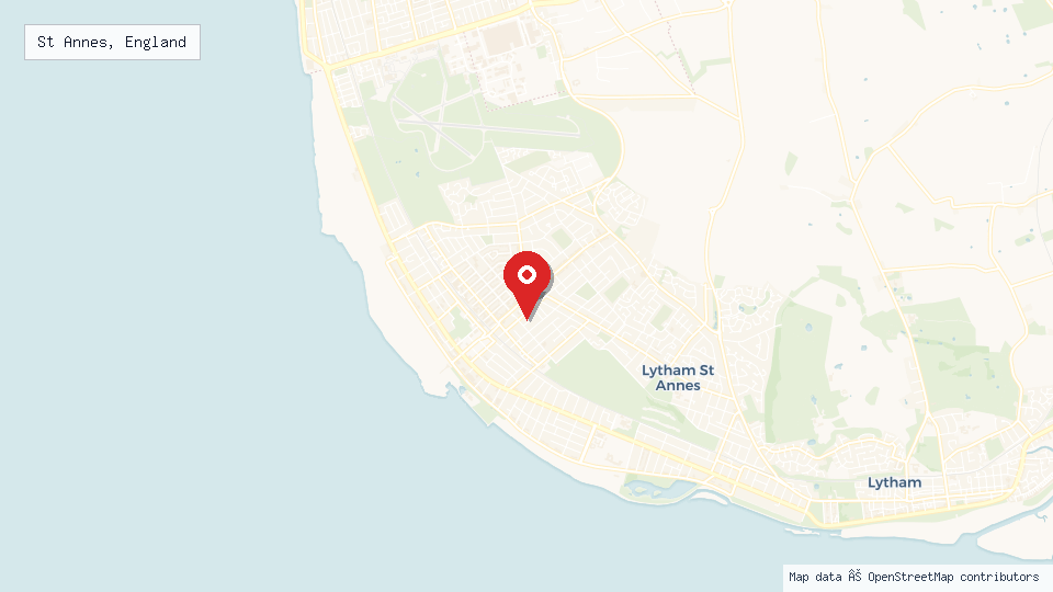 Street map of St Annes, England with location pin