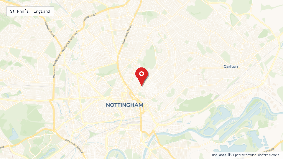 Street map of St Ann's, England with location pin