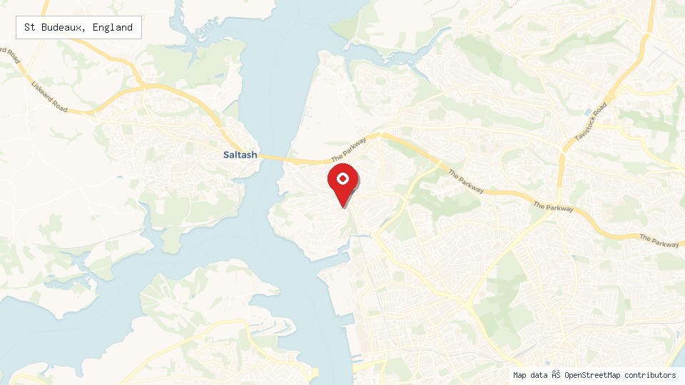 Street map of St Budeaux, England with location pin