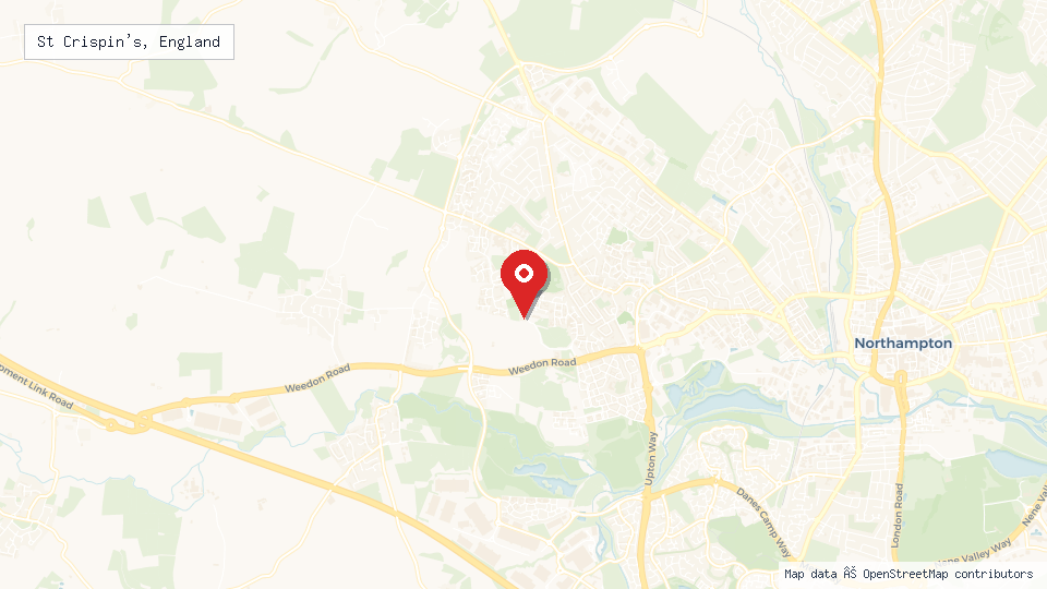 Street map of St Crispin's, England with location pin