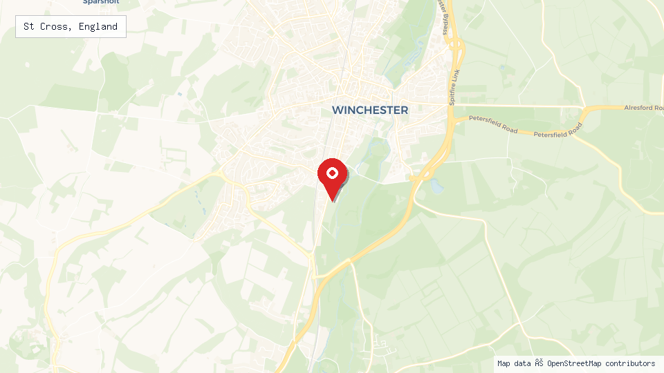 Street map of St Cross, England with location pin
