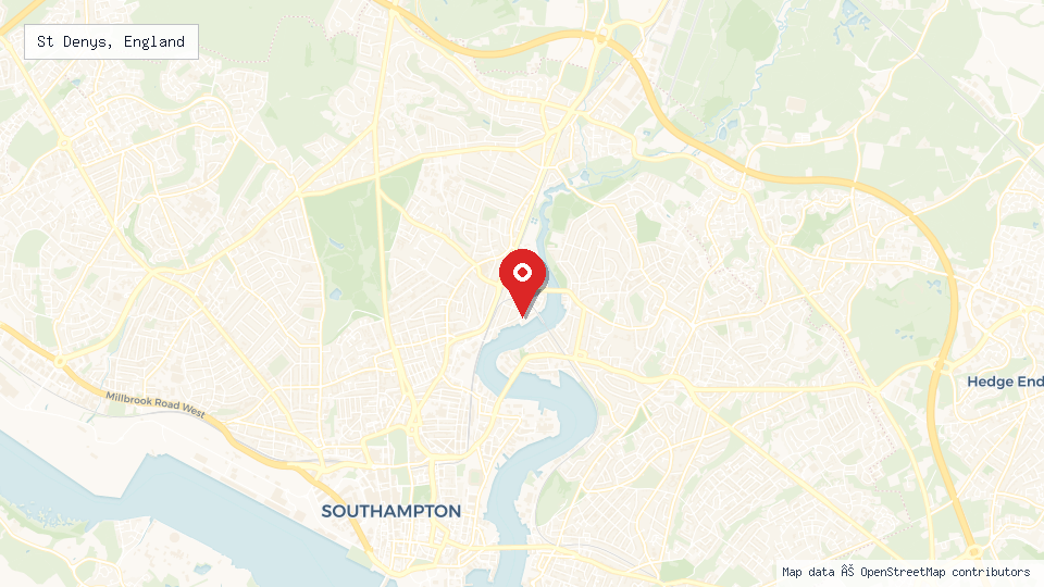 Street map of St Denys, England with location pin