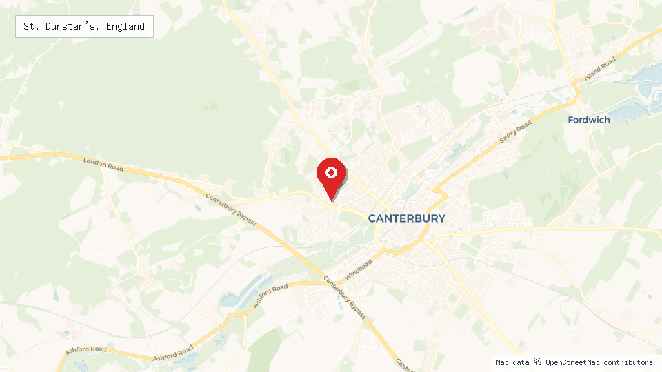 Street map of St. Dunstan's, England with location pin