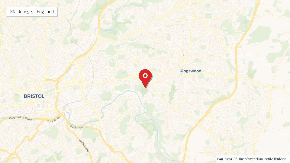 Street map of St George, England with location pin