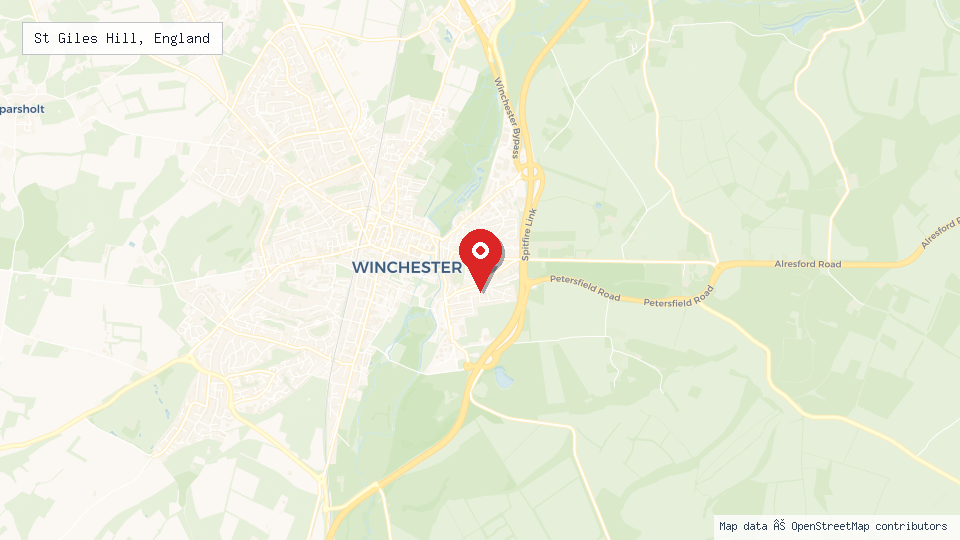 Street map of St Giles Hill, England with location pin