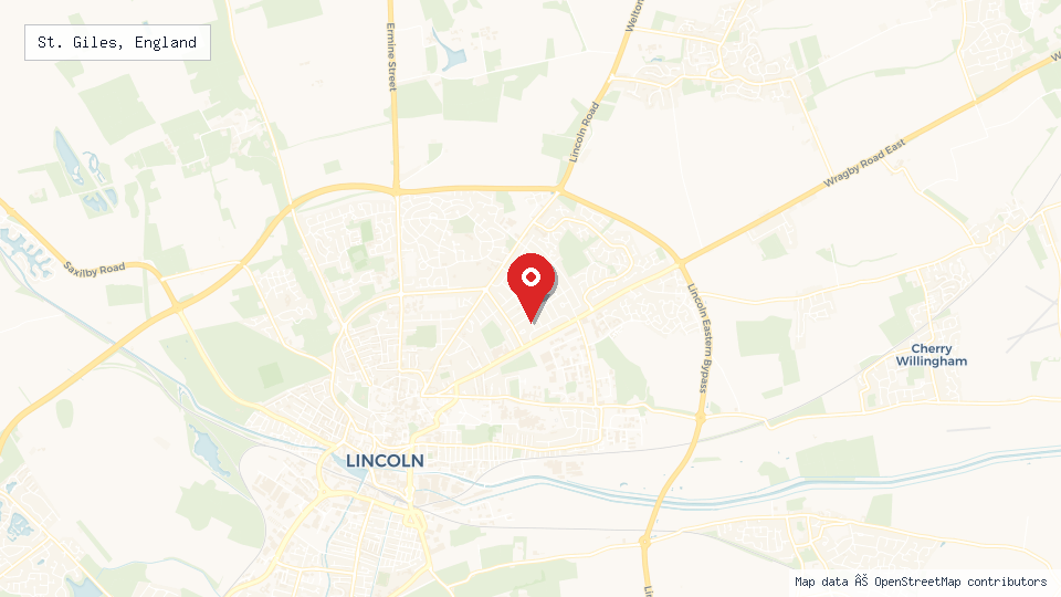 Street map of St. Giles, England with location pin