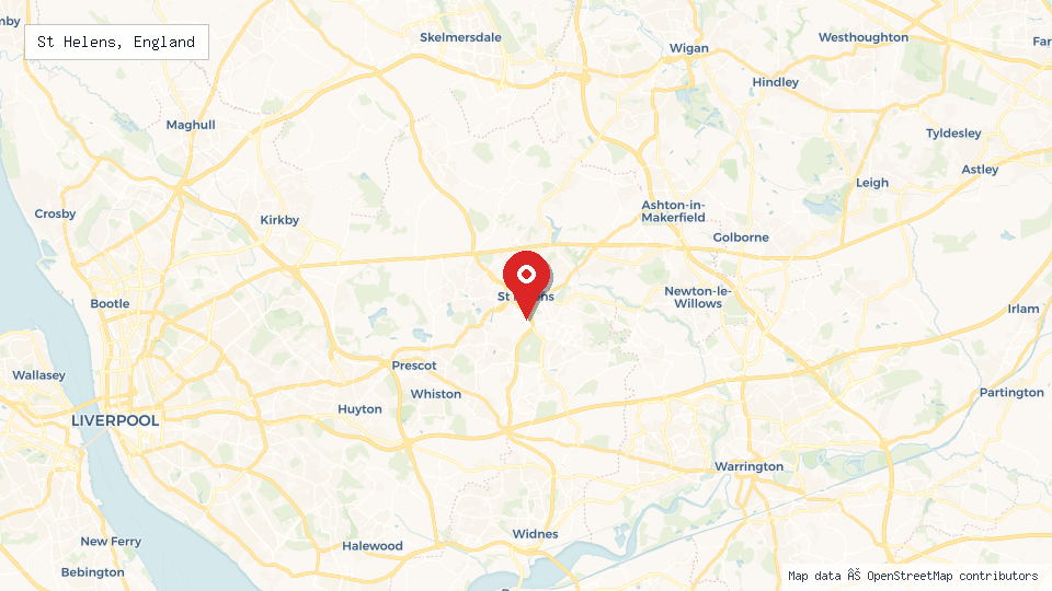 Street map of St Helens, England with location pin
