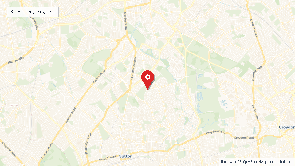 Street map of St Helier, England with location pin