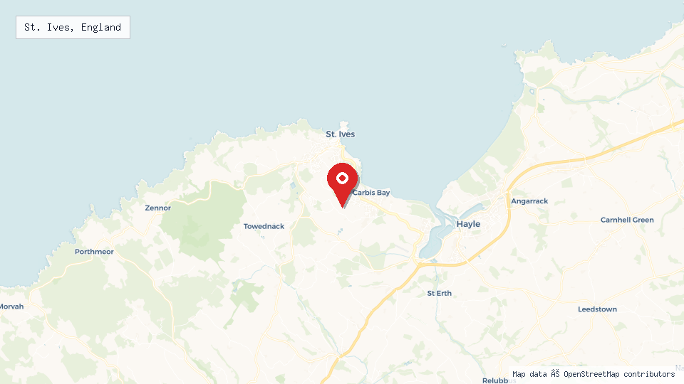 Street map of St. Ives, England with location pin