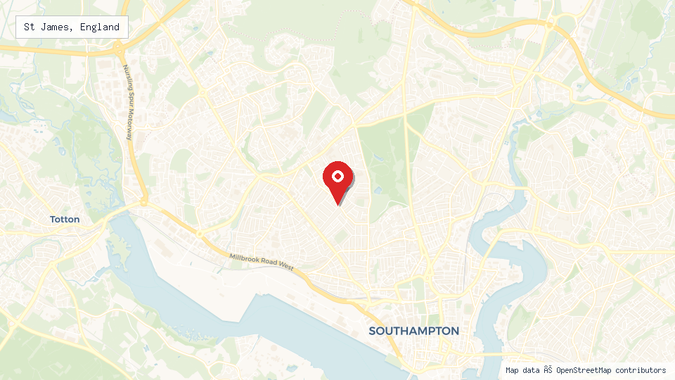 Street map of St James, England with location pin