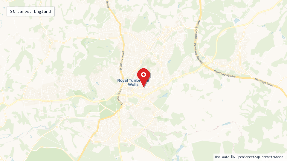 Street map of St James, England with location pin