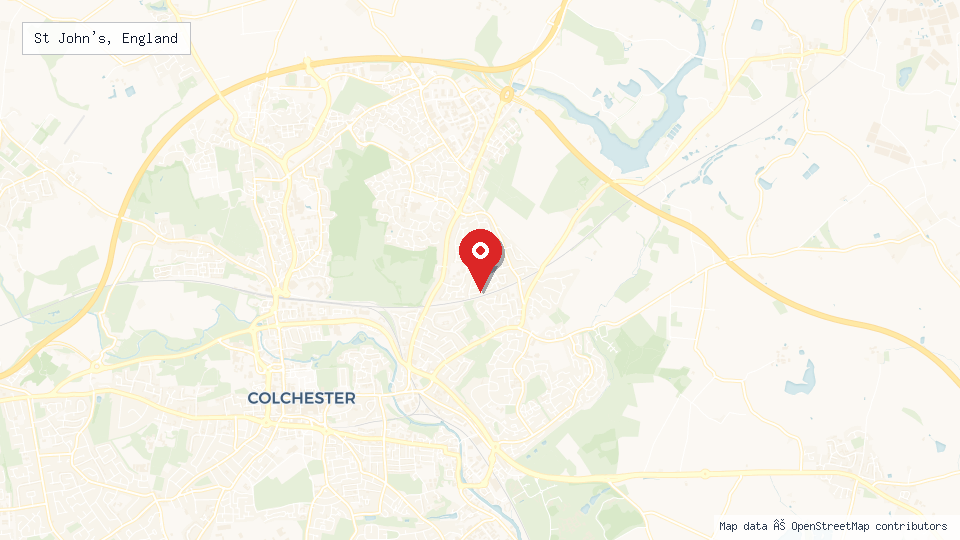 Street map of St John's, England with location pin