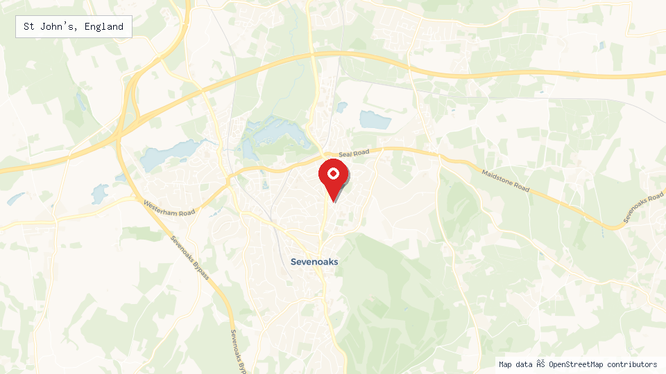 Street map of St John's, England with location pin
