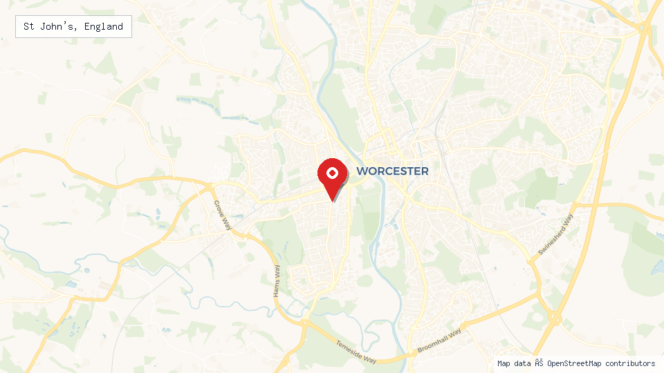 Street map of St John's, England with location pin