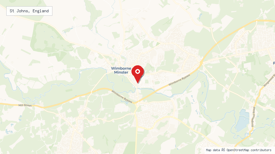 Street map of St Johns, England with location pin