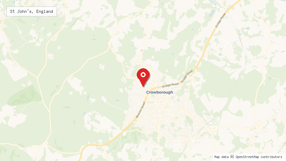 Street map of St John's, England with location pin