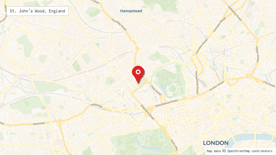 Street map of St. John's Wood, England with location pin