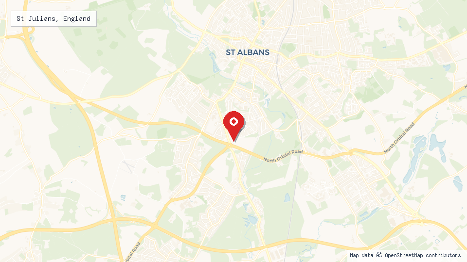 Street map of St Julians, England with location pin