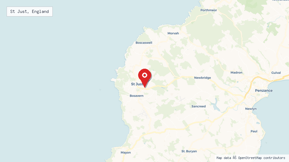 Street map of St Just, England with location pin