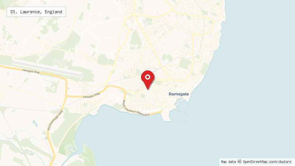 Street map of St. Lawrence, England with location pin