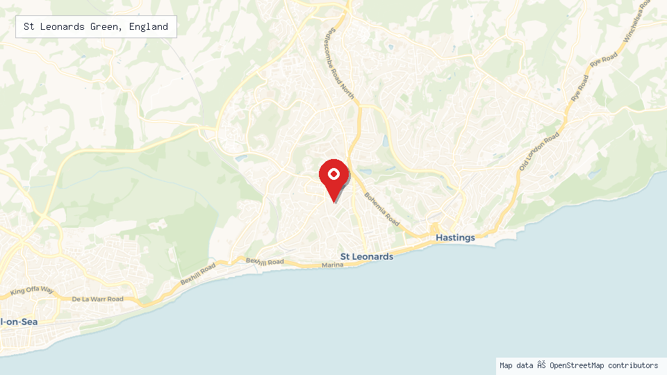 Street map of St Leonards Green, England with location pin