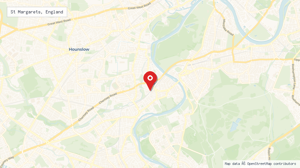 Street map of St Margarets, England with location pin