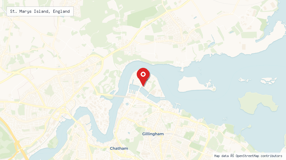 Street map of St. Marys Island, England with location pin