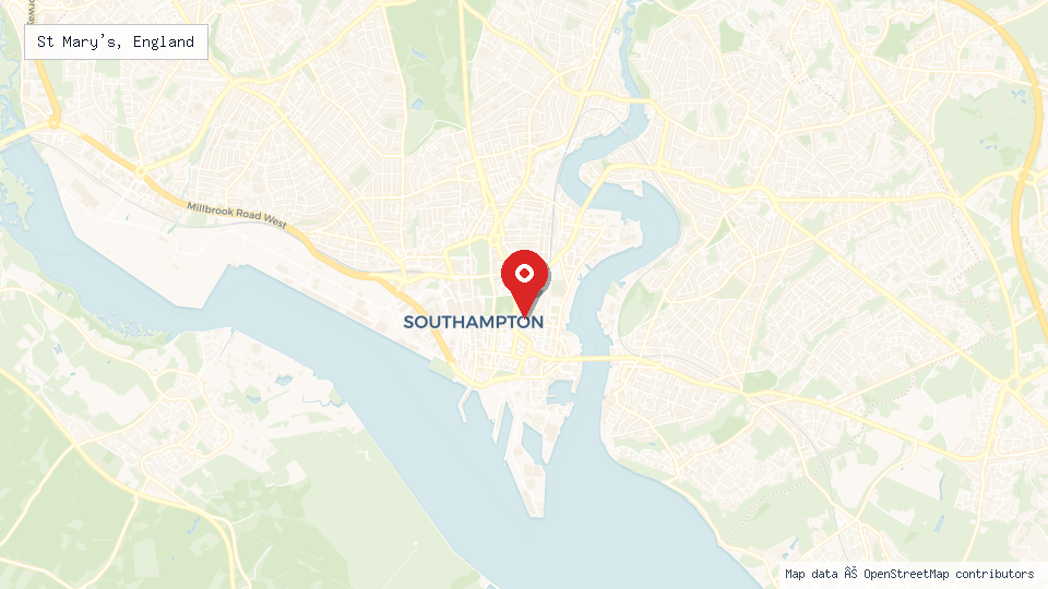 Street map of St Mary's, England with location pin