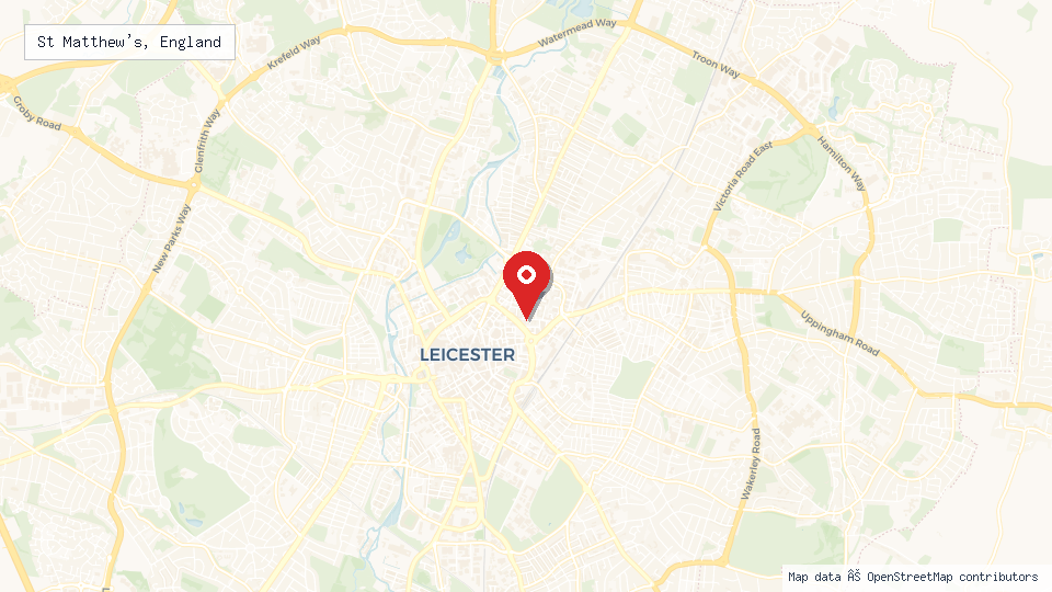 Street map of St Matthew's, England with location pin