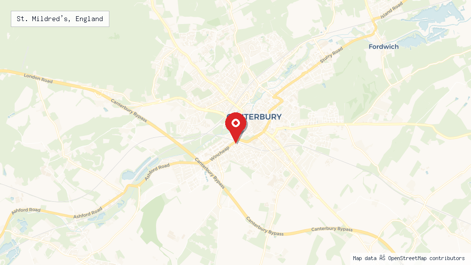Street map of St. Mildred's, England with location pin