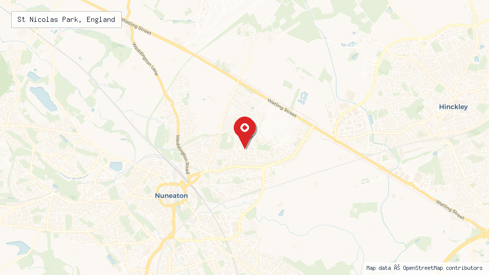 Street map of St Nicolas Park, England with location pin