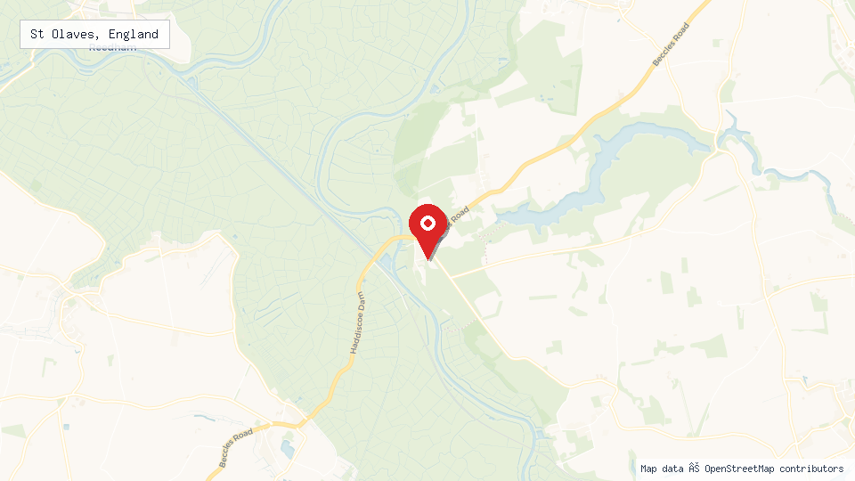 Street map of St Olaves, England with location pin