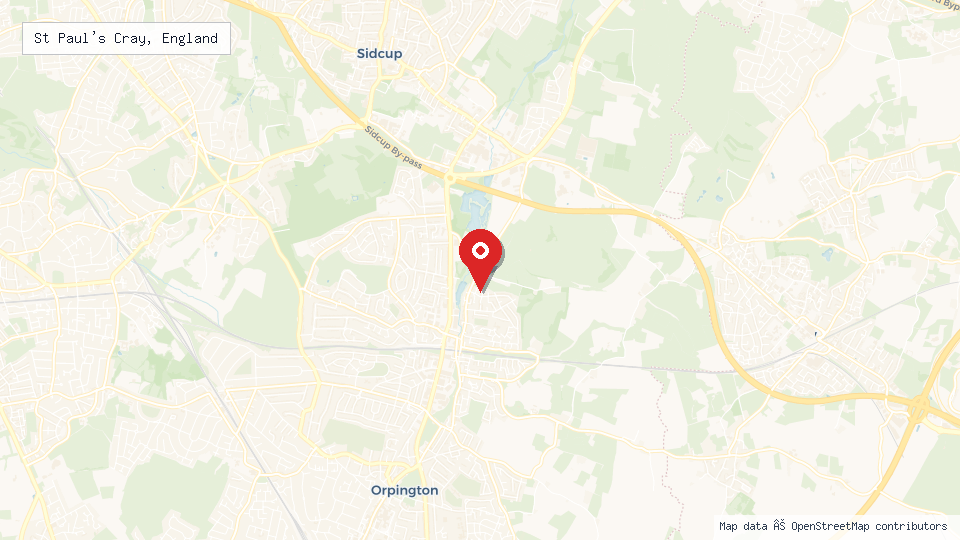 Street map of St Paul's Cray, England with location pin