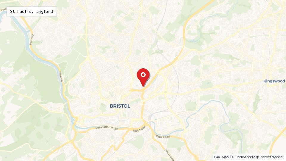 Street map of St Paul's, England with location pin