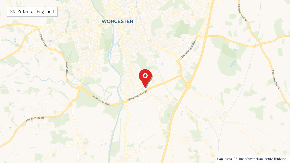 Street map of St Peters, England with location pin