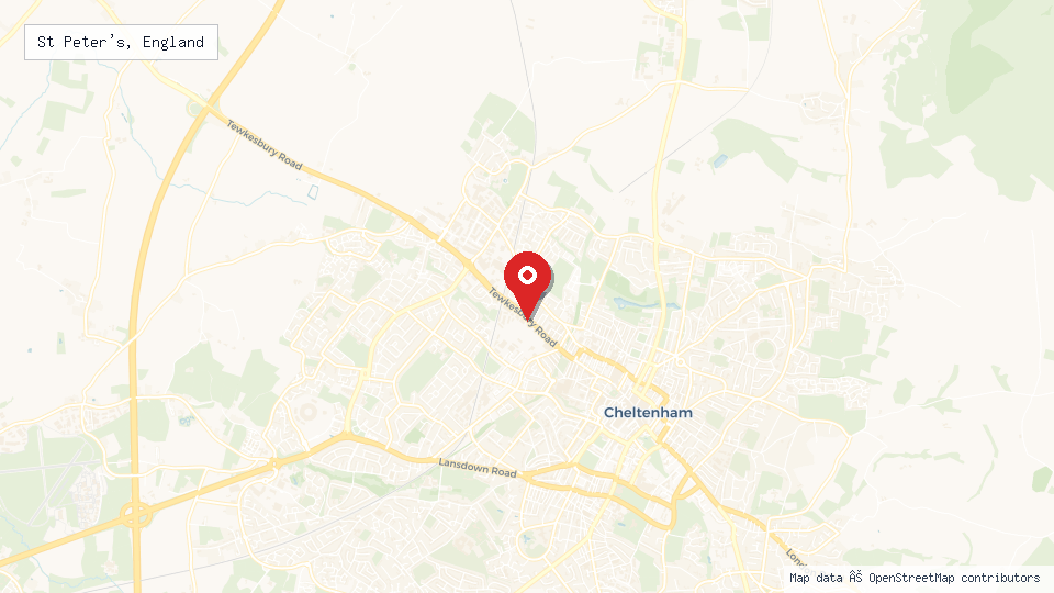 Street map of St Peter's, England with location pin