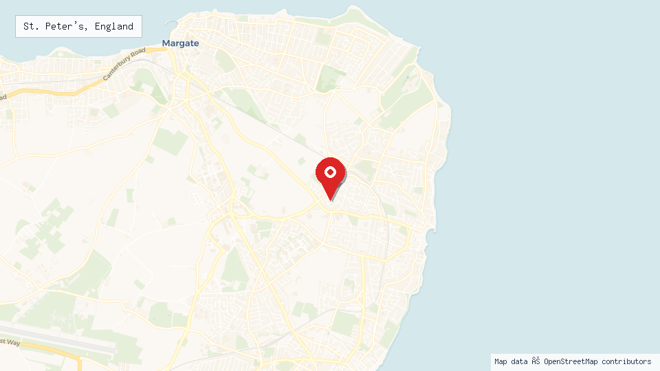 Street map of St. Peter's, England with location pin