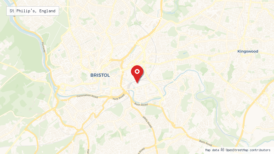 Street map of St Philip's, England with location pin
