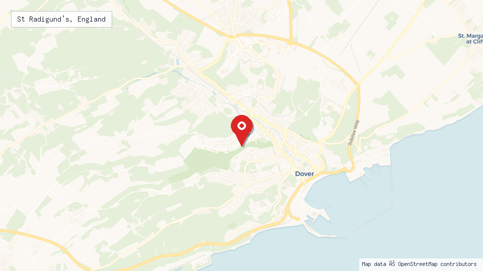 Street map of St Radigund's, England with location pin
