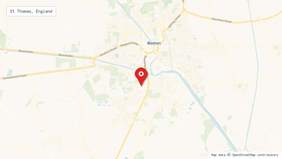 Street map of St Thomas, England with location pin