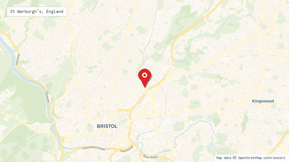 Street map of St Werburgh's, England with location pin