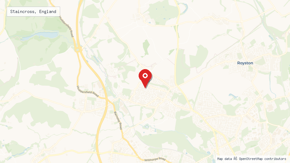 Street map of Staincross, England with location pin