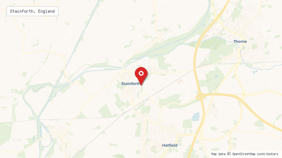 Street map of Stainforth, England with location pin