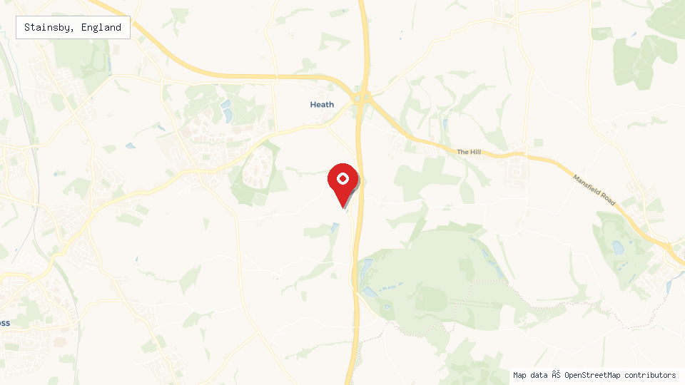 Street map of Stainsby, England with location pin