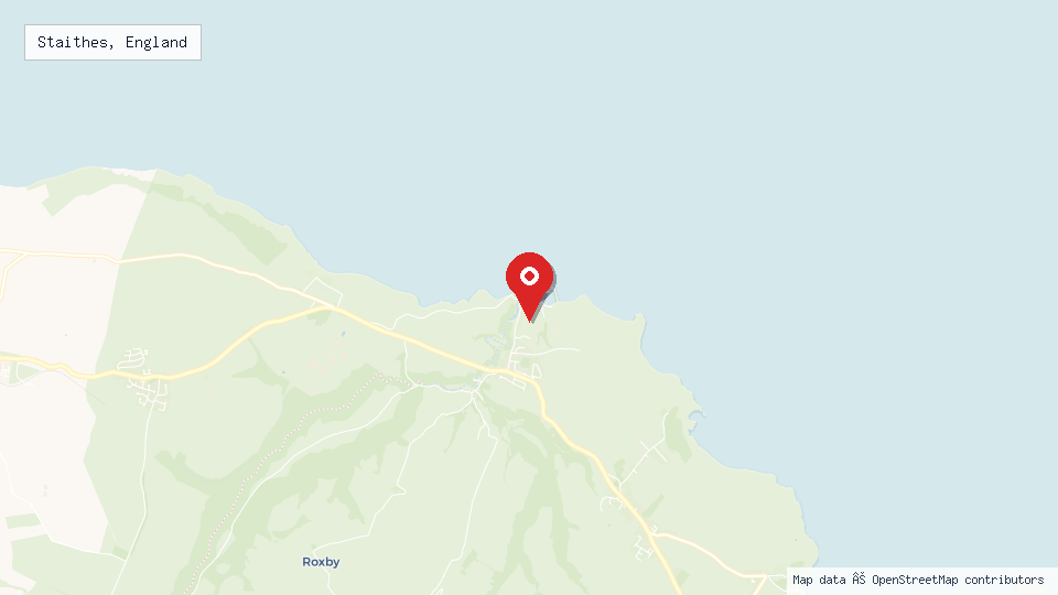 Street map of Staithes, England with location pin