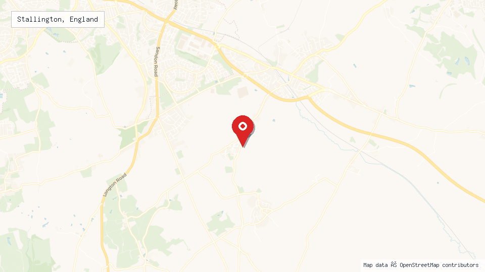 Street map of Stallington, England with location pin
