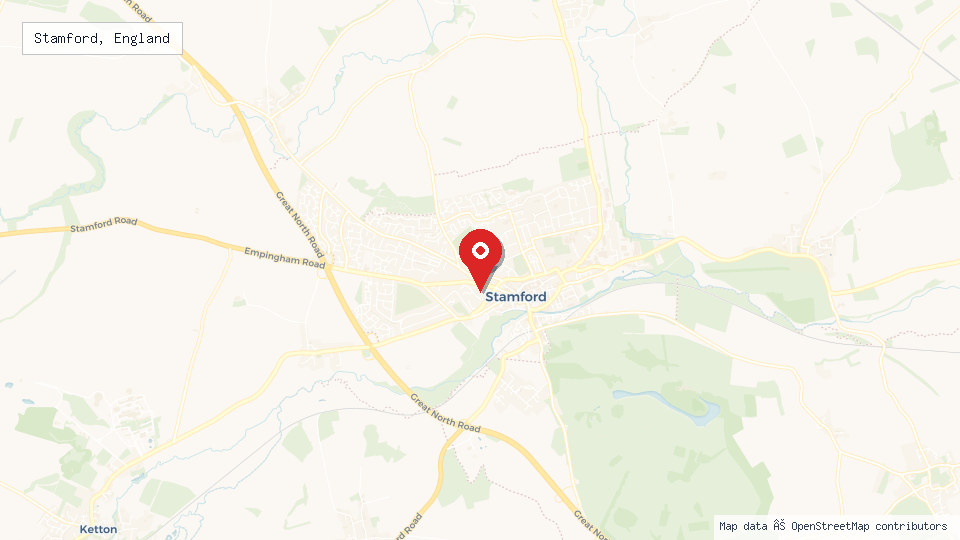 Street map of Stamford, England with location pin