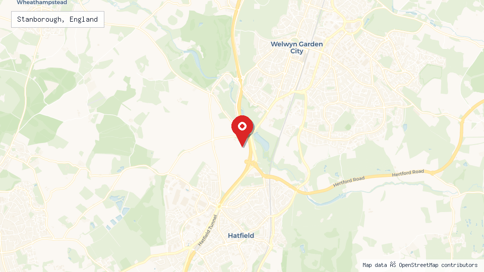 Street map of Stanborough, England with location pin