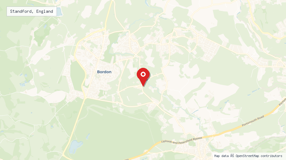 Street map of Standford, England with location pin